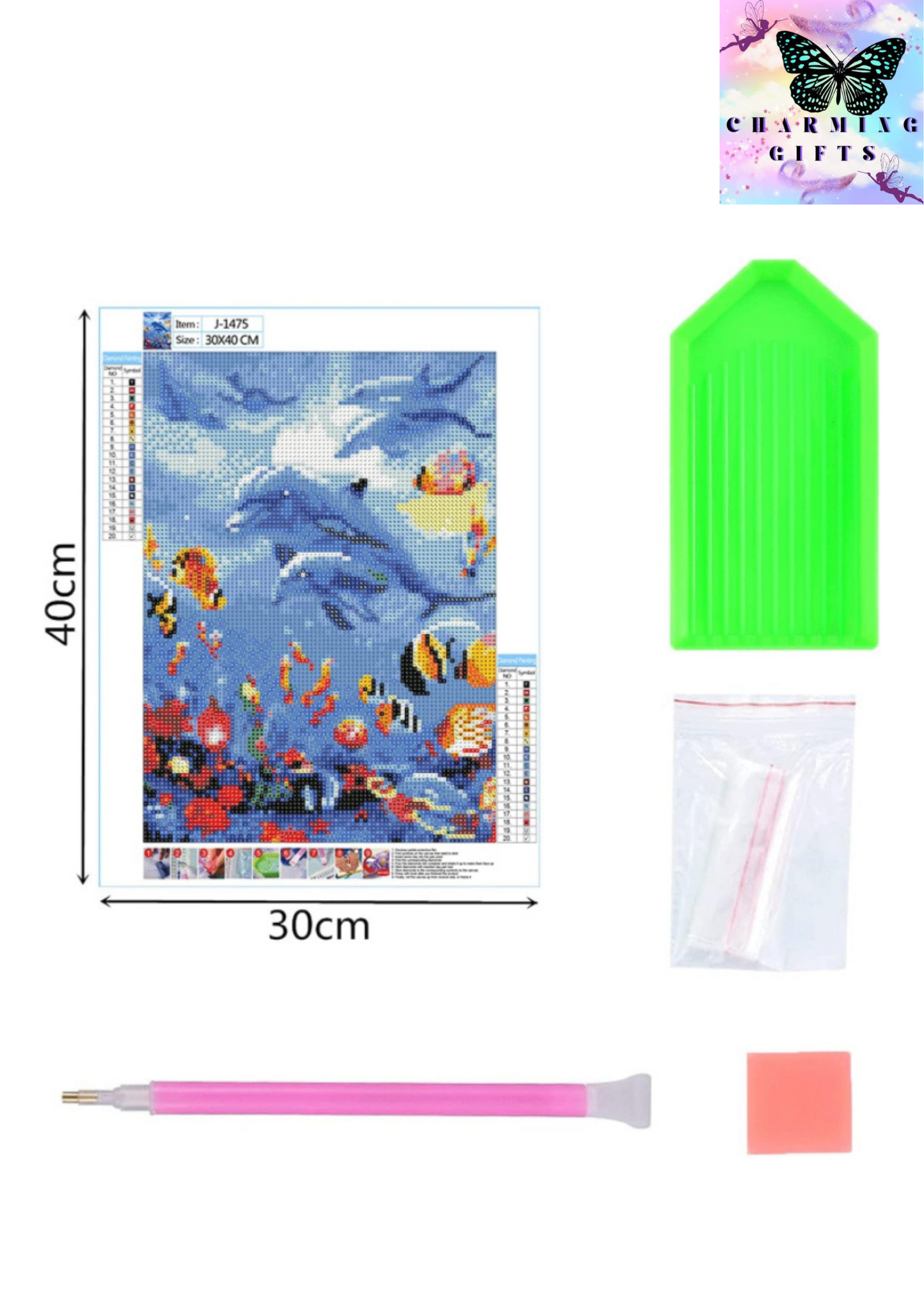 5D DIY diamond paint Kits Full Drill, Dolphin 5D Arts and Crafts Cross Stitch Rhinestone Kit, Crystal Cross Stitch Canvas Pictures Painting by Numbers for Adults Kids Home Wall Decor-30x40cm