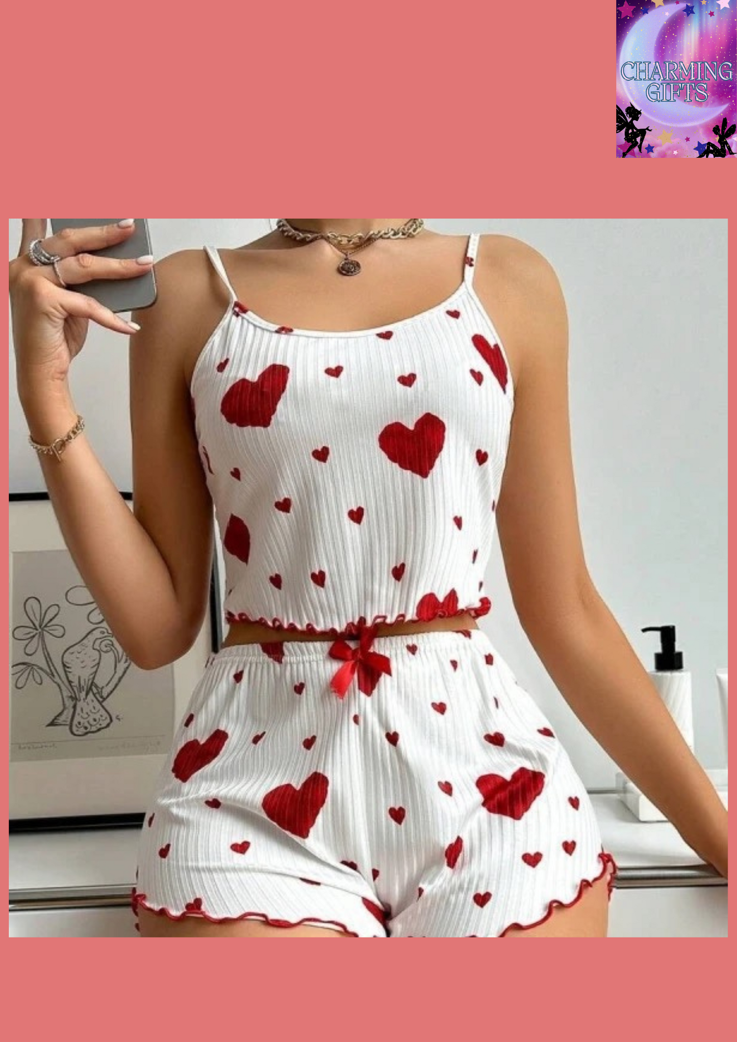 Women's Pajamas Set Sleepwear 2 PCS Short Tank Tops And Shorts S M L White Ventilate Soft Casual Love Printing