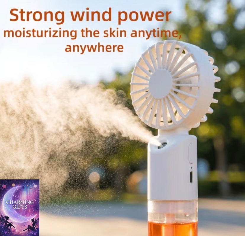 Handheld Misting Fan USB Rechargeable 2 in 1 Cooling Humidifier Fan, White Mist USB Fan, Humidifying Fan, Equipped with Rechargeable Battery, Suitable for Outdoors, Office, Dorm, School