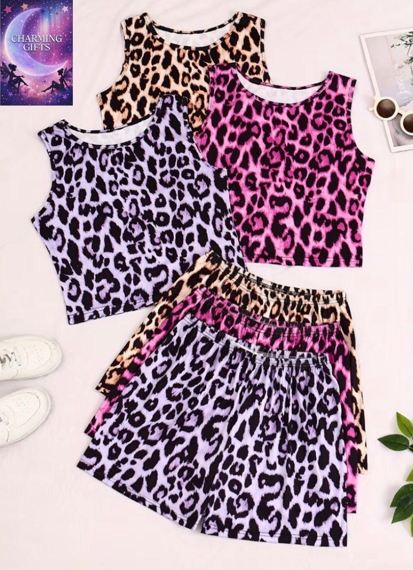 Leopard Print Vest Casual Sexy Pajama Set for Women, Top and Pants, 6pcs Set