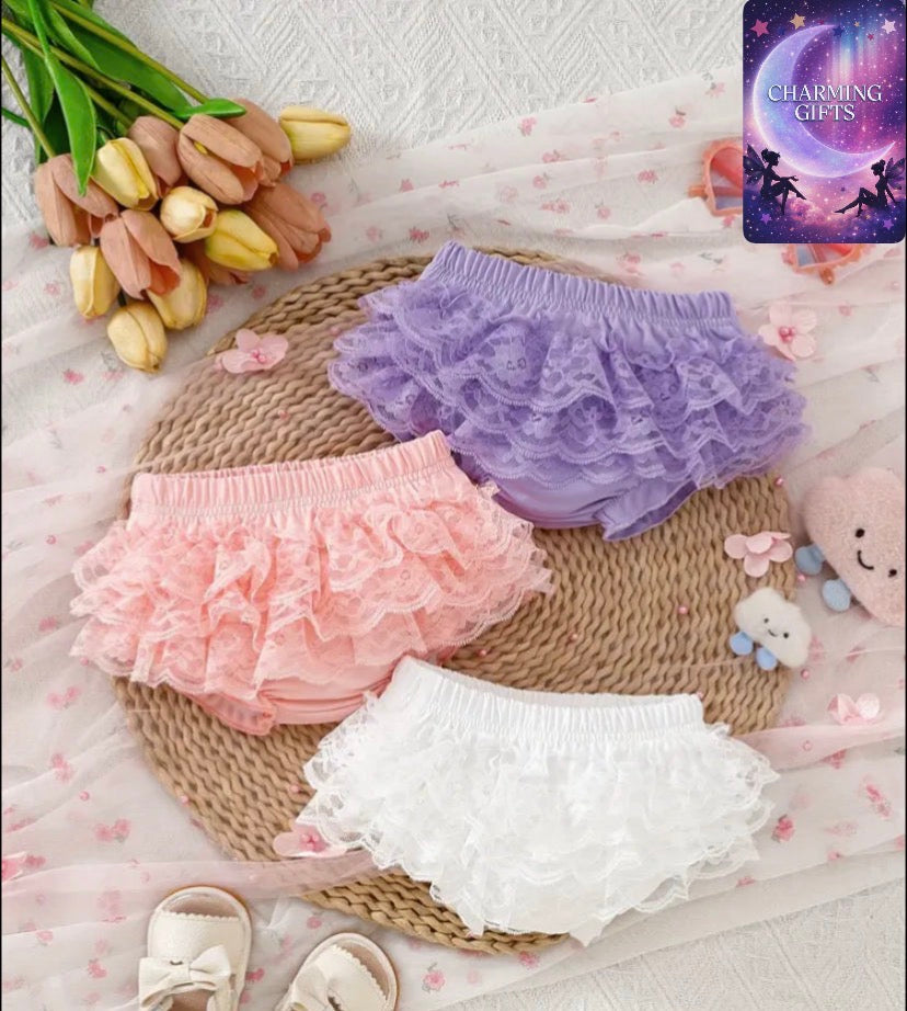 Baby Girl Three Piece Set Cute Solid Color Lace Triangle Leggings