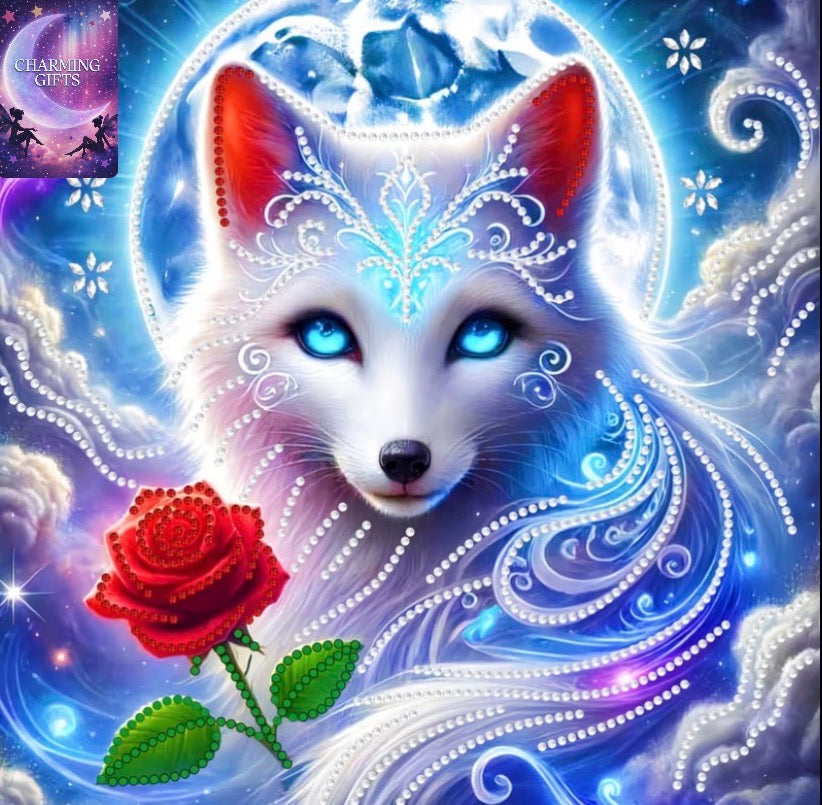 Create Stunning Wall Art with the White Wolf Rose Diamond Painting Kit!