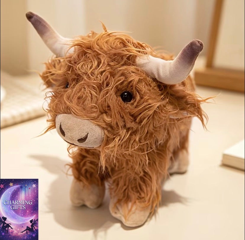 Standing Highland Cow Plush Toy Set, Soft Fluffy Scottish Cow Stuffed Animals, Adorable Farm Cow Plushies, Cuddly Gifts for Kids