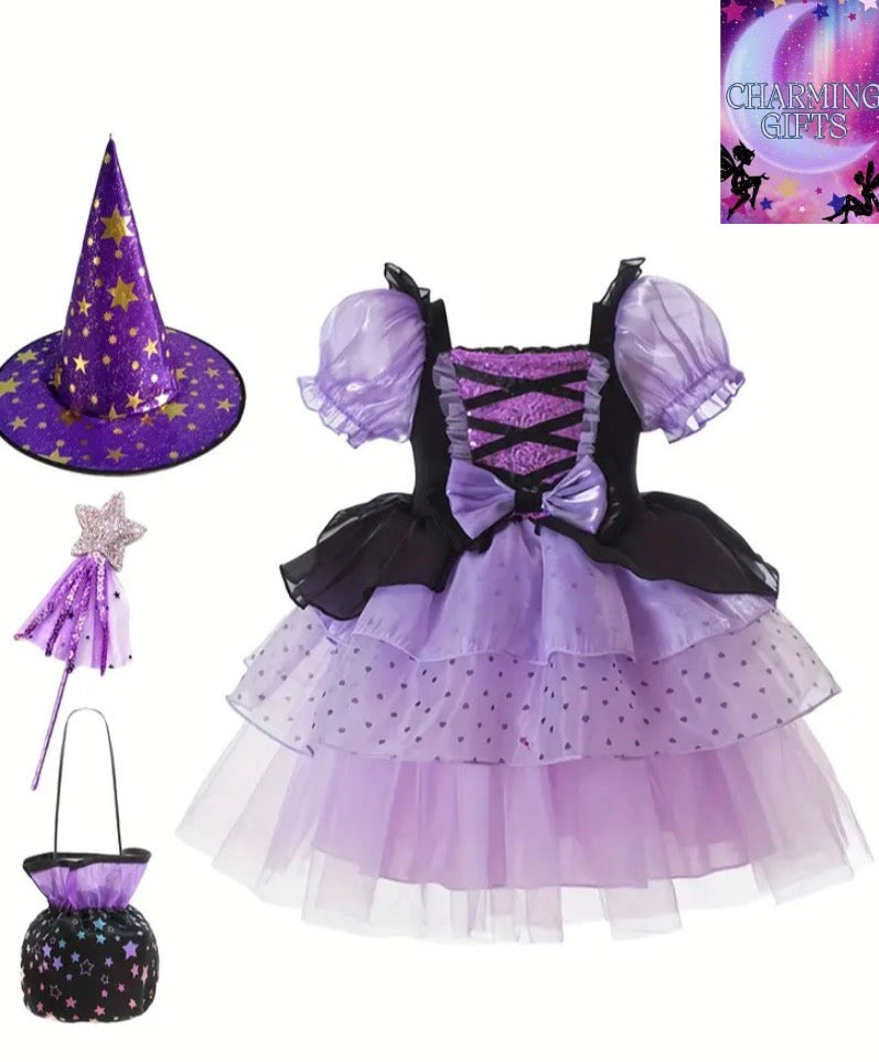 Girls' Elegant Floral Print Layered Mesh Skirt Dress with Matching Hat & Bag - Short Sleeve Square Neck Bubble Skirt, Comfortable Kids Birthday Halloween Party Outfit for Toddlers, Spring/Summer Casual Wear, Princess Dress, Event Wear, Decorative Bow Deta