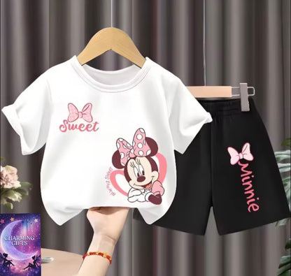 Children's T Shirt and Shorts Two Piece Set Girls O Neck Short Sleeve Top Suit Kids Casual Outfits Summer Breathable Shorts Sets