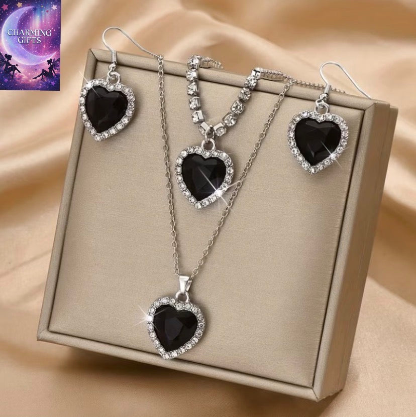 Fashionable And Easy Peach Heart Necklace, Earrings, And Bracelet 4pcs Set, Valentine'S Day, Christmas, Girlfriend, Best Friend Gift (Product Does Not Include Box)
