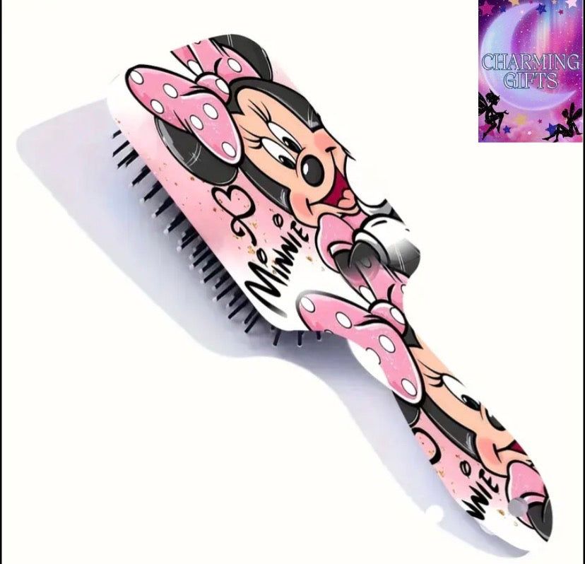 [Disney Minnie Mouse Comb] 1pc Disney Minnie Mouse Comb - Static-Free, Chunky Grip Handle with Smiling Bow Design, ABS Plastic Bristles, Perfect for Travel & Detangling, Ideal for Normal Hair, Playful Design, Smooth Finish