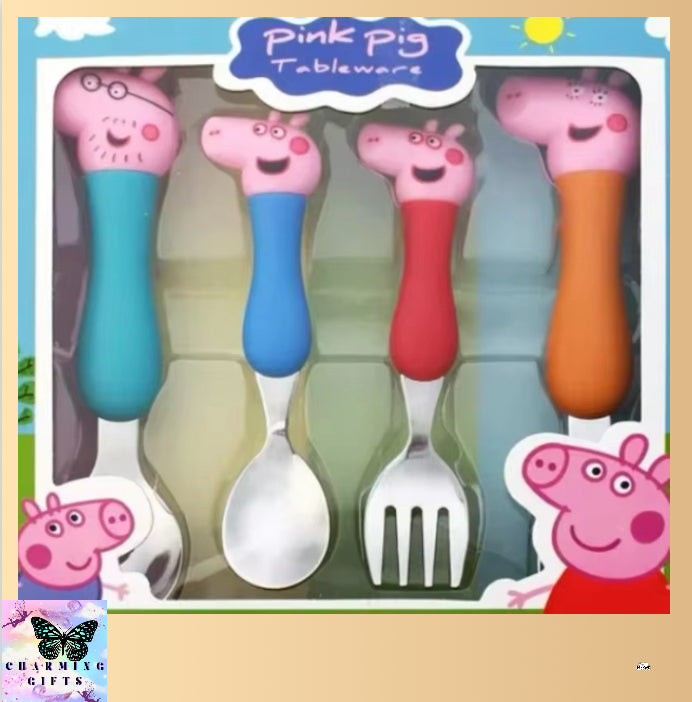 Peppa Pig Tableware Fork Spoon Action Doll Toy George Pig Dad Mom Cartoon Anime Pattern Party Toy Gifts for Boys and Girls