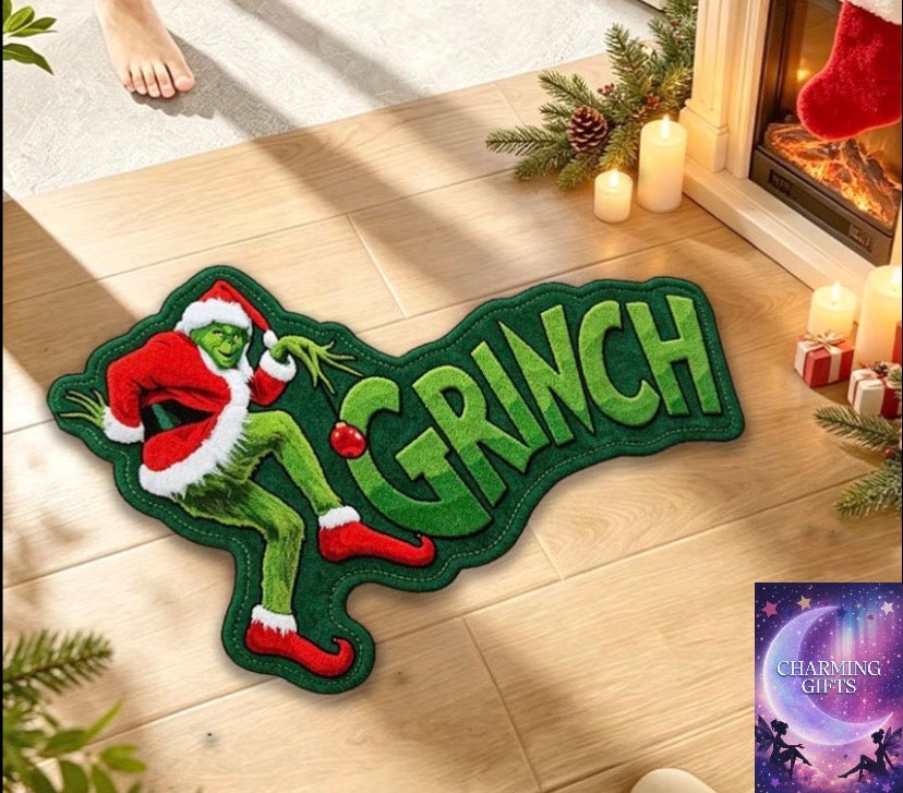 The Grinch 1pc, Irregularly Shaped Floor Mat, Household Bedroom Bedside Rug, Entryway Welcome Mat, Absorbent, Non-Slip, and Wear-Resistant Foot Mat, Living Room Sofa Decorative Plush Carpet, Soft Furnishing for a Cozy Home 80-120cm