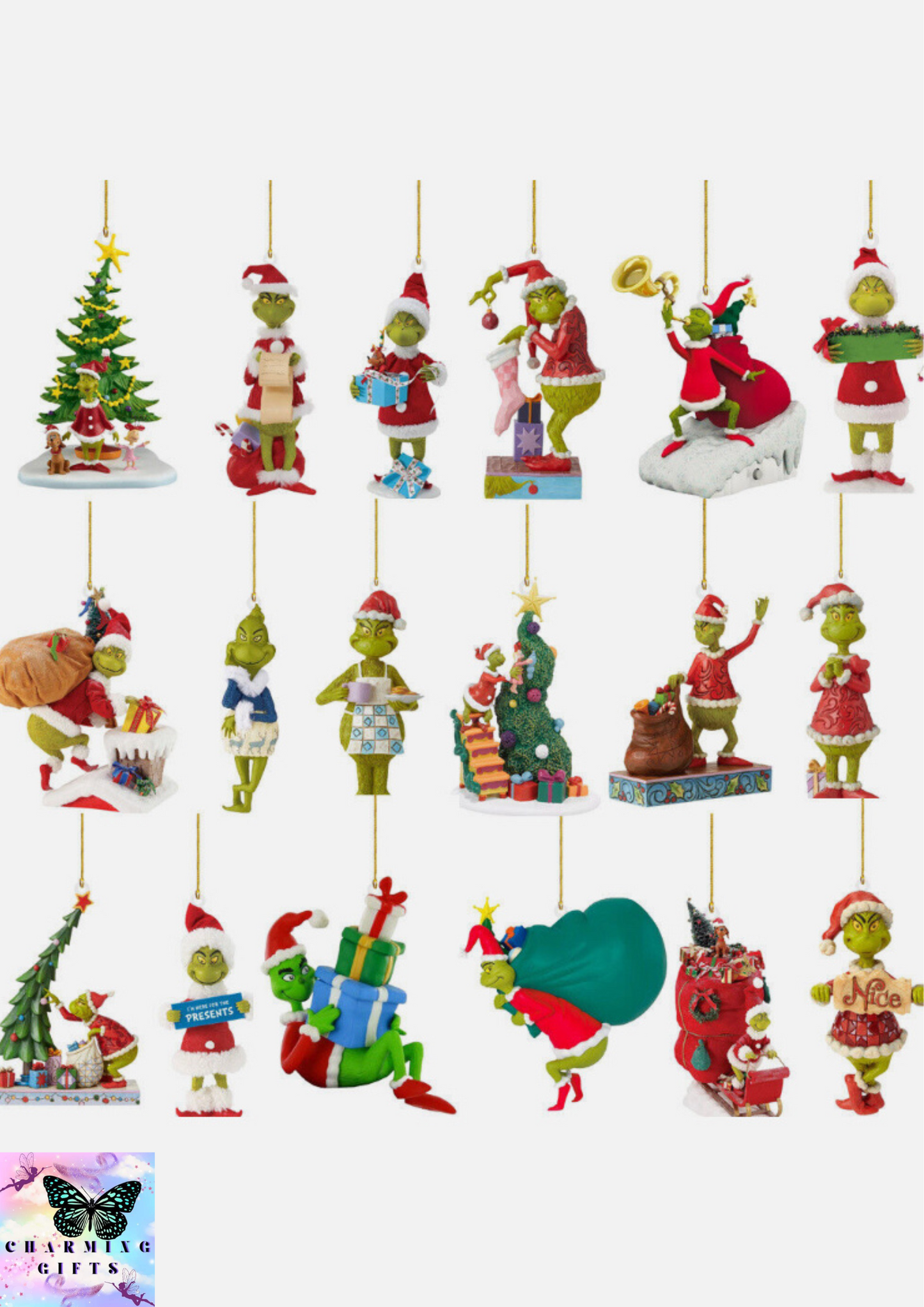 19X Merry Christmas Grinch Ornament Xmas Tree Hanging Figure Decoration Pendants