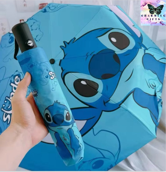 Stitch Disney Umbrella Lilo & Stitch Automatic Umbrella Cute Child Fold Umbrella Girl Sun Protection Tri-Fold Umbrella Gift