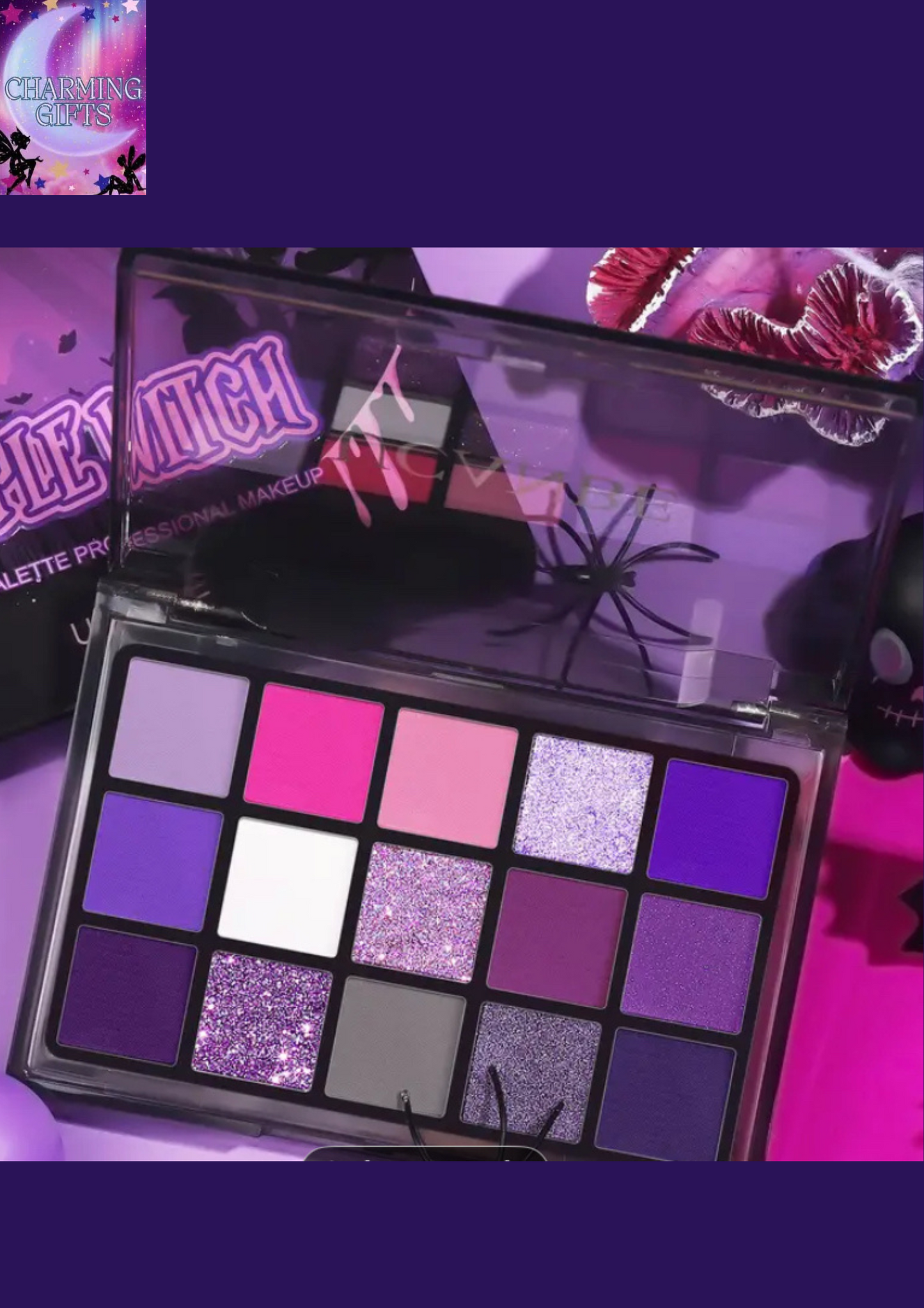 UCANBE Purple Eyeshadow Makeup Palette, 15 Colors Dark Smokey Shimmer Matte Metallic Glitter Eye Shadow Pallet, Violet Lavender Pink Make Up Kit for Cosplay Halloween Ursula Witch Costume Parties, Carnival/Mardi Gras/Masquerade