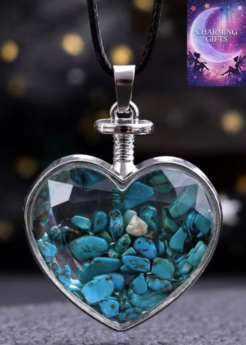 Natural Stone Bottle Necklace For Girls Creative Gift Broken Stone Jewelry Healing Crystal Stone Heart pendant love glass bottle