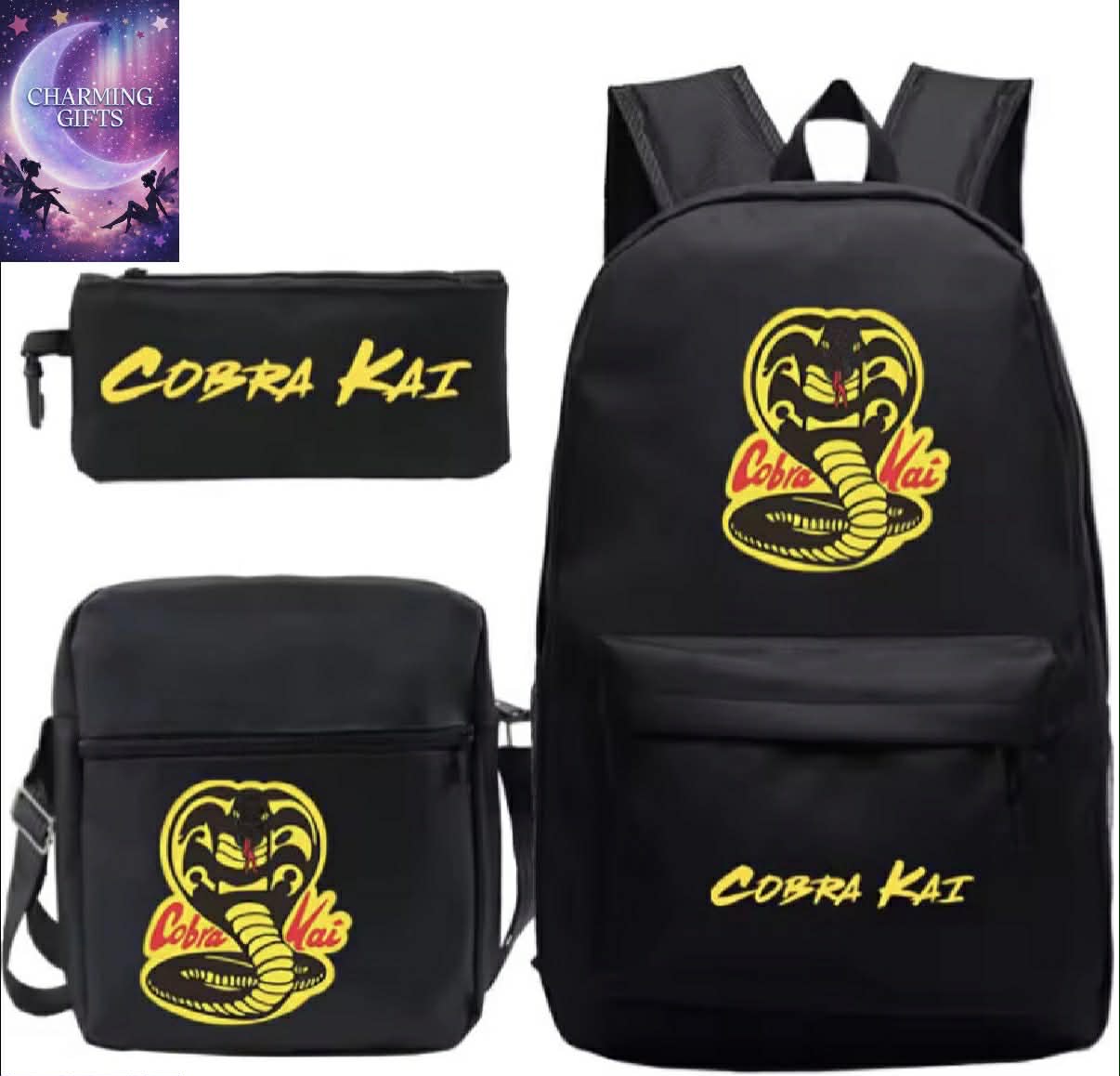 Students Cobra Kai School Bags 3Pcs Set Unisex Travel Backpacks Children Knapsack Cool Anime Bagpacks for Girls Boys Teens Kids