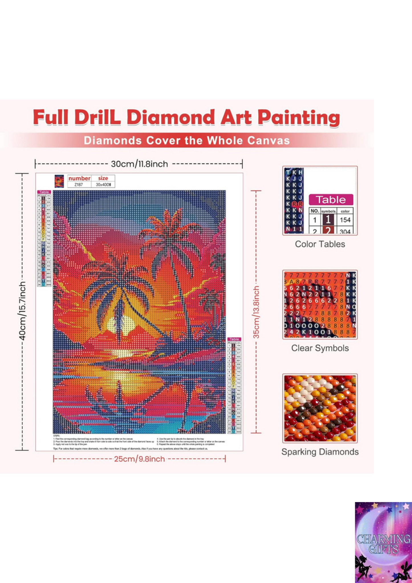 Sunset Diamond Painting Kits for Adults, 5D Landscape Diamond Art Painting Kits for Adults Beginners, Full Drill Diamond Dots Kits Tree Gem Painting for Home Decor 30x40cm