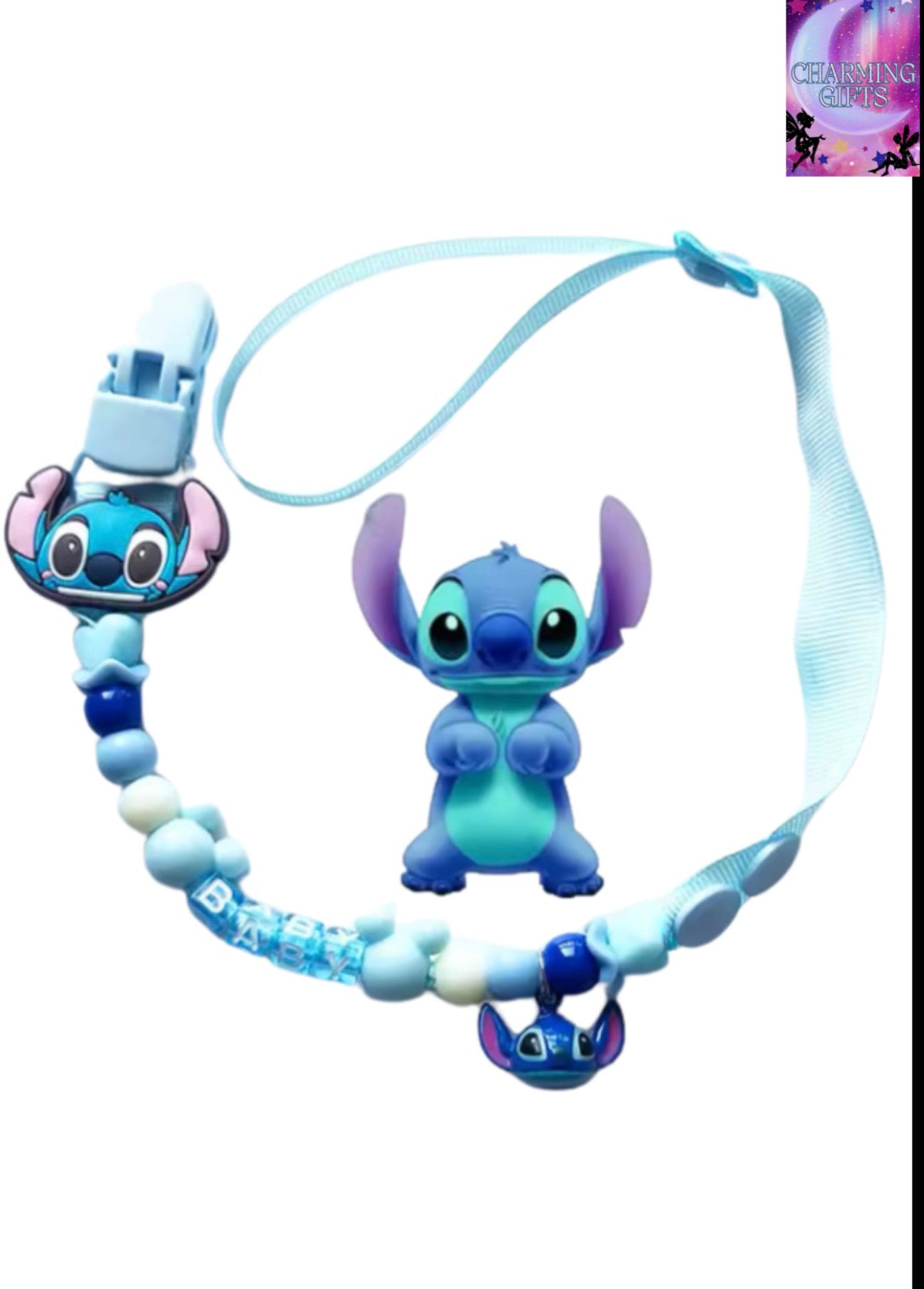 Disney Pacifier Clips Stitch Mickey Anime Figures Baby Teether Chain Silicone Anti-drop Anti-lost