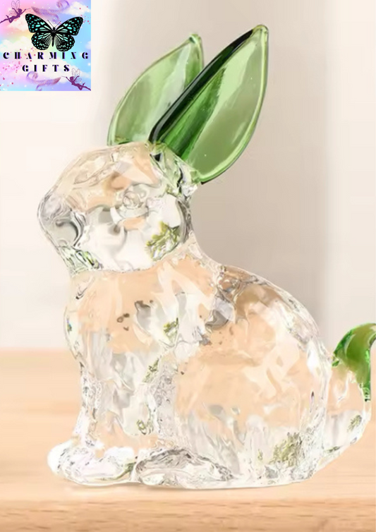 1Pc Rabbit Glass Animal Bunny Statue Crystal Figurines Sculpture Figure Ornament Handmade Ornaments Garden Miniature Decor