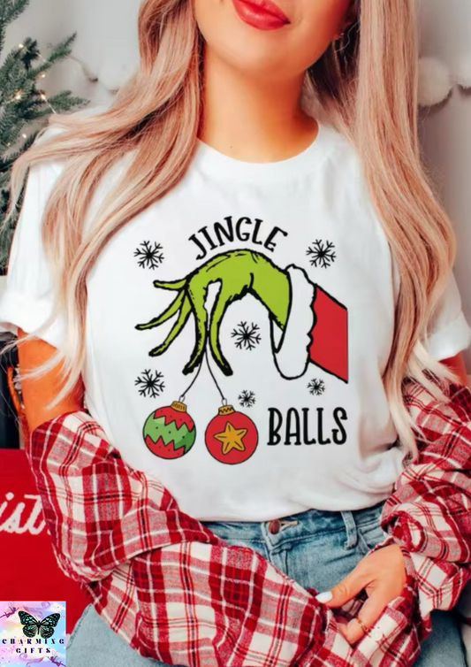 New Fashion Funny Jingle Balls Grinch Hand Pattern Printed Women's T-Shirt 90s Cute Casual Short Sleeve Top Beautiful Women's T-