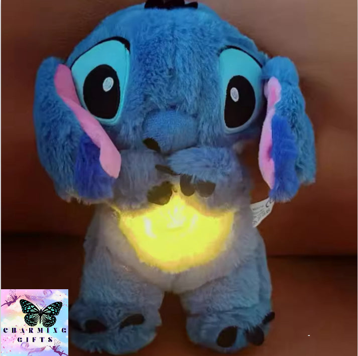 Kawaii Stitch Plush Doll Baby Sleeping Companion Sound Soothing Musical  Kawaii With Air Bag and Light Doll Breathing Toys Gifts