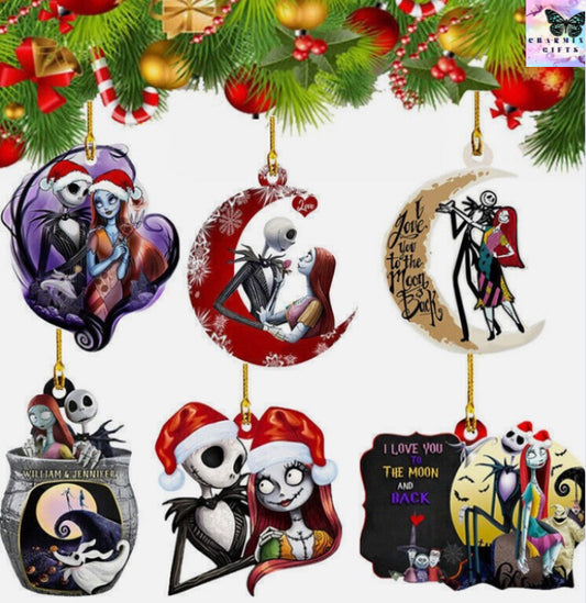 The Nightmare Before Christmas Jack &Sally on Tombstone Xmas Tree Pendant