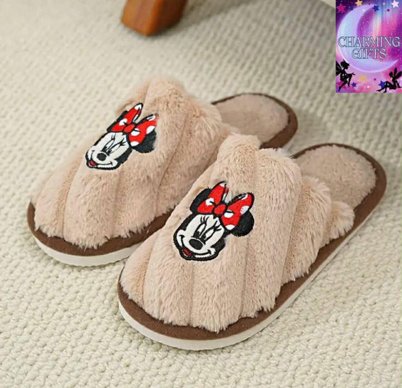 [Warm Comfortable Indoor Home] Disney Minnie Mouse Plush Slippers - Warm and Comfortable Indoor Home Shoes, Suitable for Men and Women, Embroidered Design Couple's Set Special Offer Living Room Slippers Dormitory Slippers