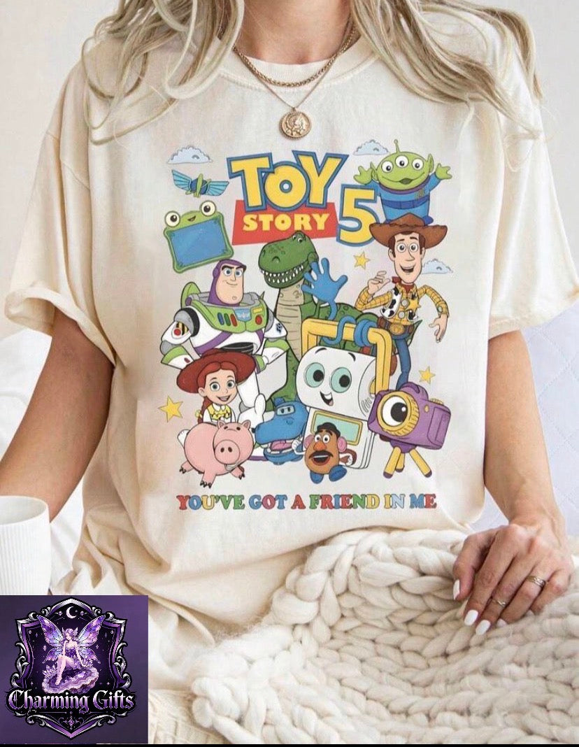 100% Cotton T-Shirt, Toy Story Color Collage Poster Disney Print, Easy To Wear In Summer, Micro-Elastic, Breathable, Outdoor Holiday Sports