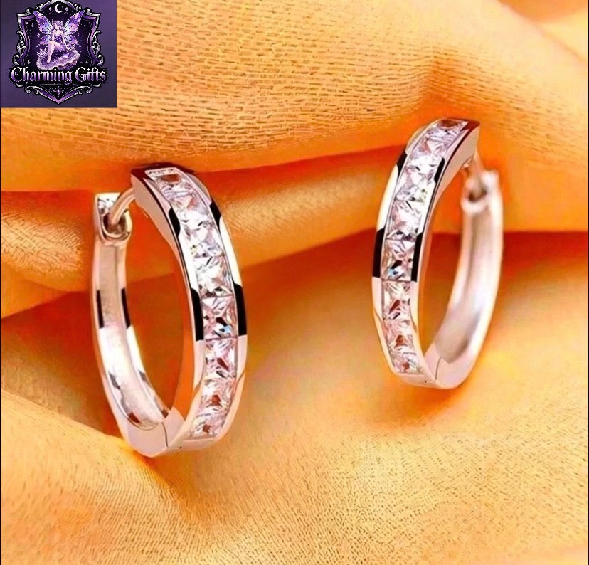 925 Sterling Silver Crystal Huggie Hoop Earrings