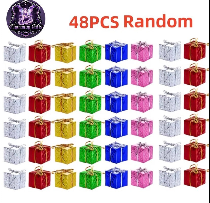 🎁 48pcs Festive Square Gift Box Ornaments — Random Mix 🎄✨