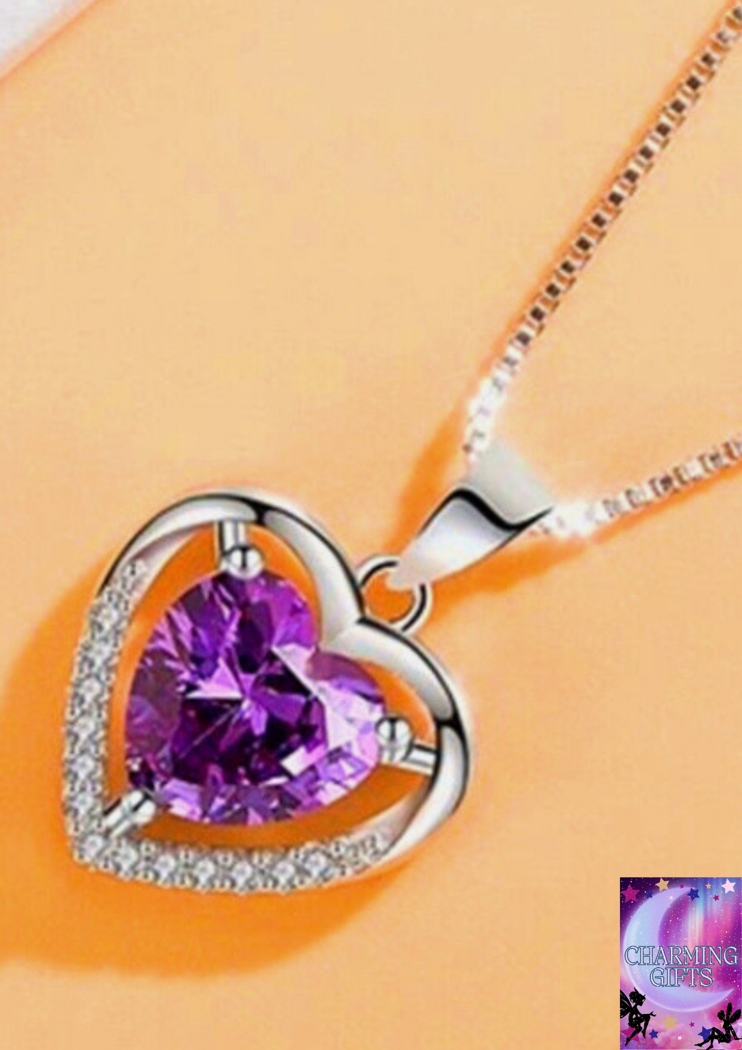 Jewell's of the heart 925 Sterling Silver Heart Crystal Pendant Chain Necklace Womens Jewellery Gifts