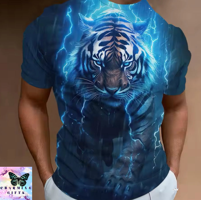 Fierce Tiger Print Men's T-Shirt 3d Print Short Sleeve T-Shirt For Men Summer Loose Man Clothing Retro Loose Oversized Tees Tops