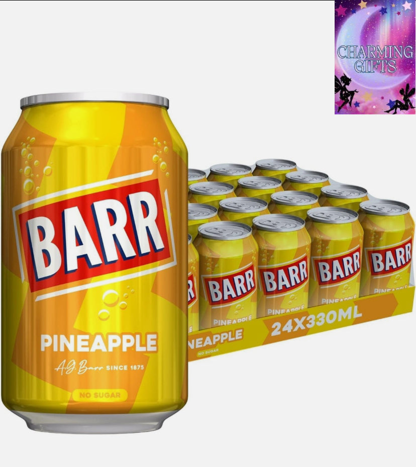 , Barr Pineapple 24 pack Fizzy Drink Cans, No Sugar, 24 x 330 ML