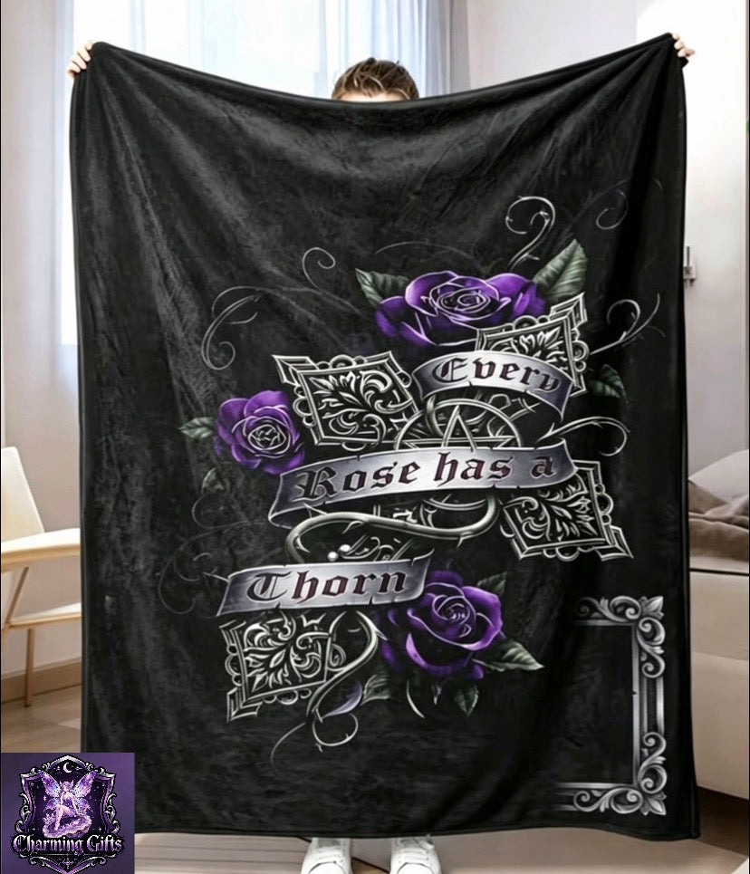 Dark Gothic Purple Rose And Metal Pattern Throw