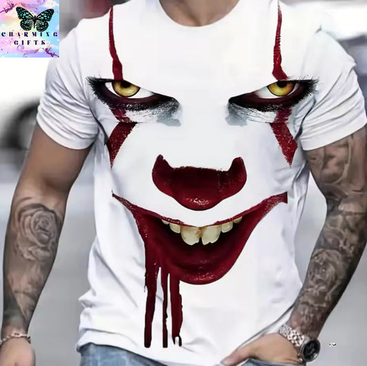 Pennywise Men's Scary Clown 3D Print Graphic Tee - Comfortable And Stylish Short Sleeve Shirt For Outdoor Activities Top