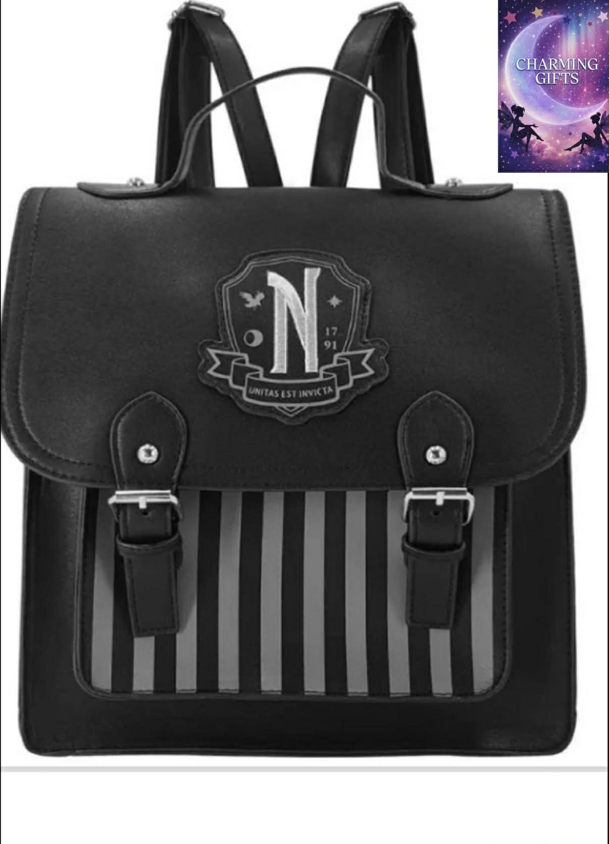 Movie Wednesday Black PU Leather Backpack Women Casual Vintage Schoolbag Student Girls Addams Fashion Large Capacity Backpack