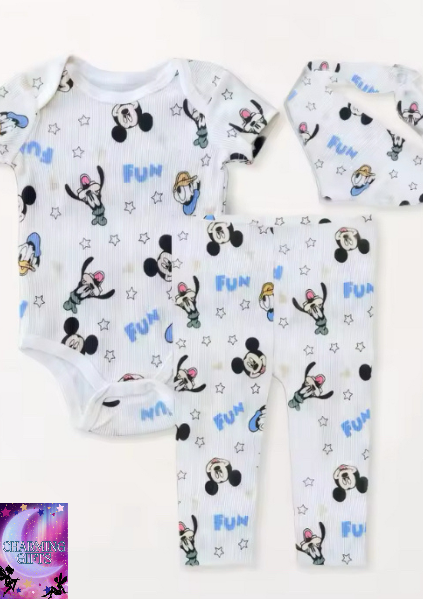 3Pcs Baby boys Clothes Sets Micky  Newborn Boy Jumpsuit For 0-2Y Playsuit + Pants + neck scarf Newborn Gifts
