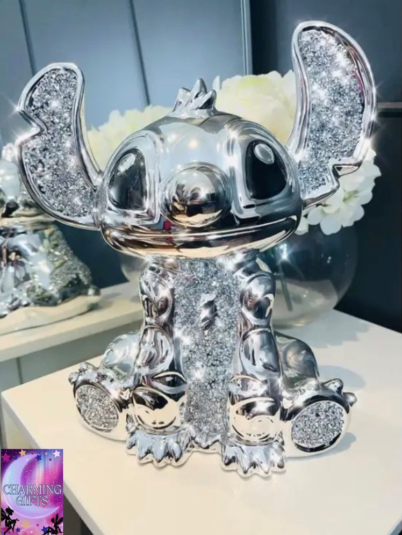 Crushed Diamond Silver Stitch Ceramic Ornament – 30cm Sparkly Shelf Sitter Figurine – Luxury Handmade Decoration for Home Décor & Gift