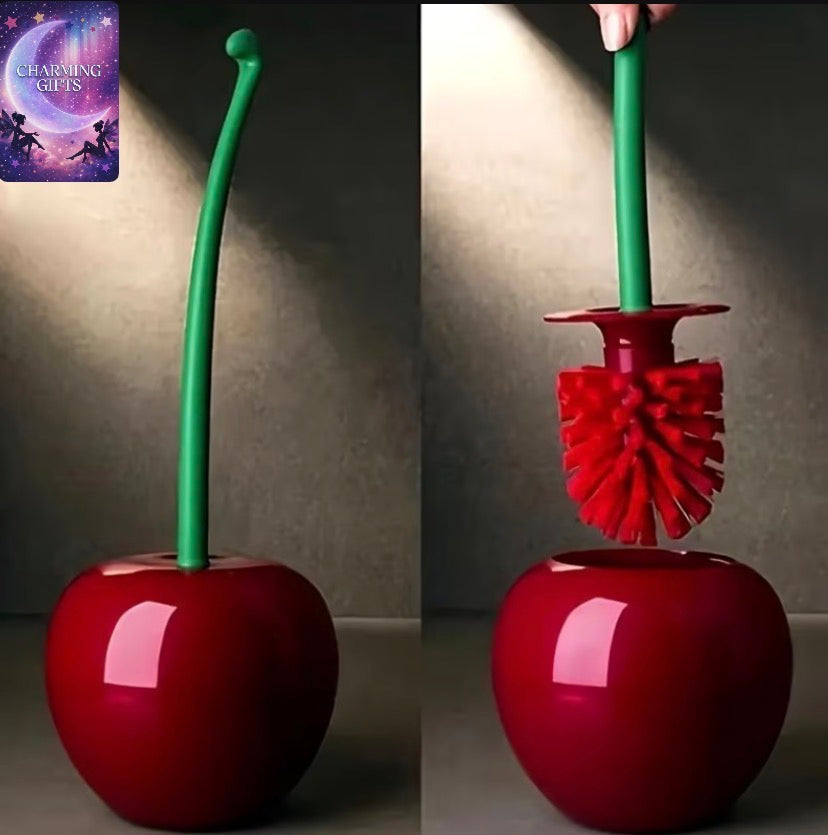 1pc Cerise Toilet Brush with Long Handle and Base, 2-in-1 Deep Cleaning Set, Plastic Material, No Electricity Needed, Perfect for Home Bathroom Decoration, Toilet Brush and Holder Set