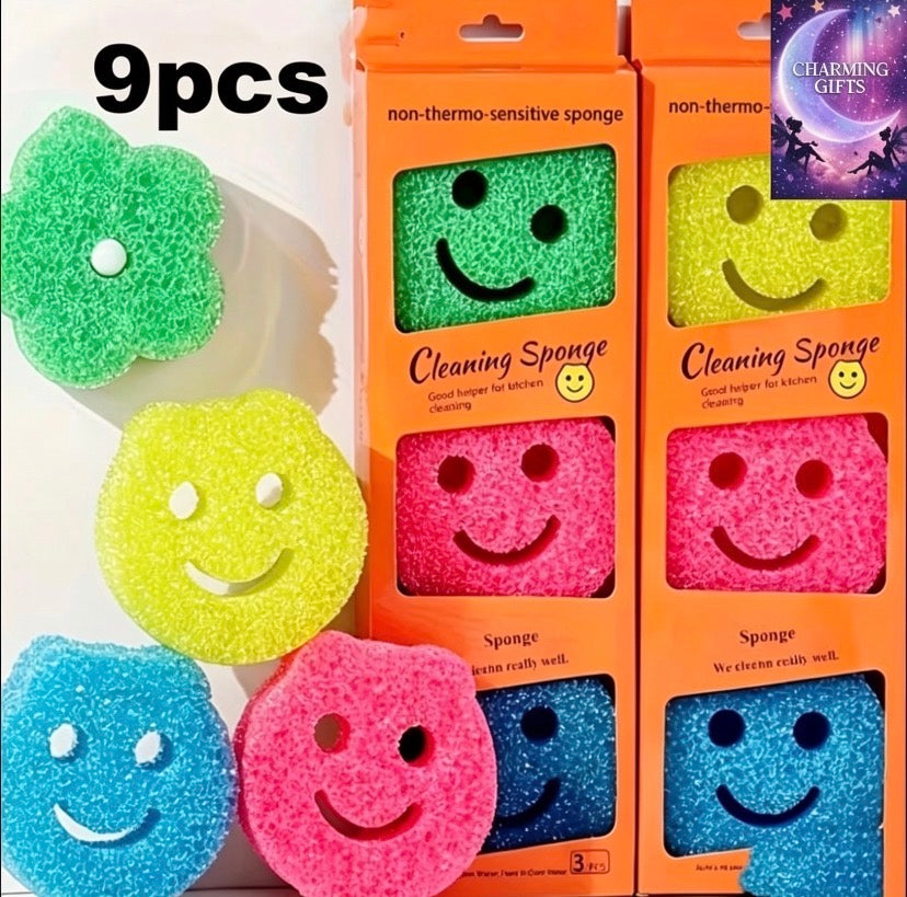 9PC Multicolor Smiling Face Cleaning Sponges