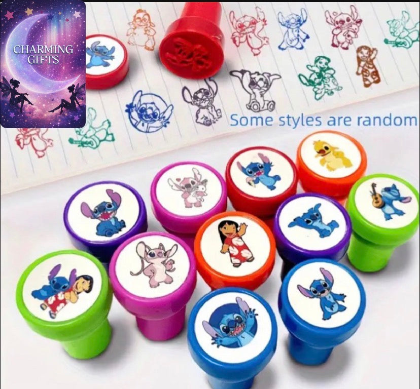 12pcs Disney Stitch themed plastic stickers, mixed colors, DIY craft kit suitable for scrapbooks, birthday and holiday party gifts, Disney crafts sent at random