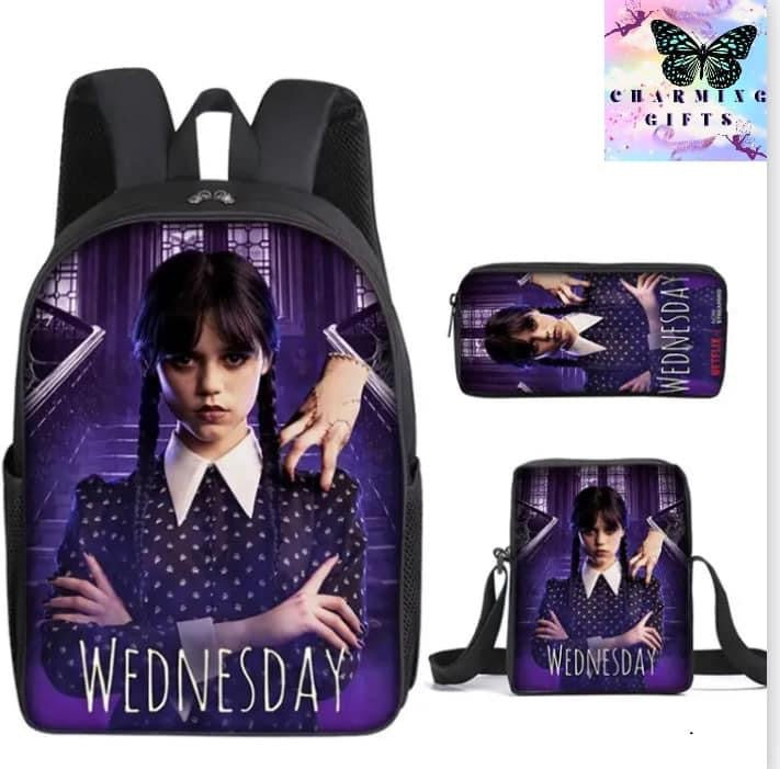 3PC/set Wednesday Addams Backpack Nevermore Academy Primary Middle School Students Boys Girls Schoolbag