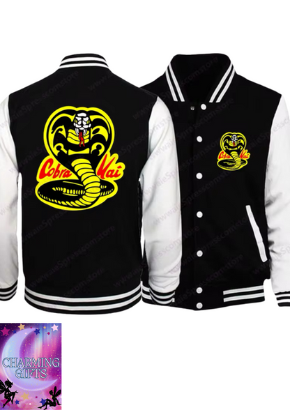 Fall and Winter Cobra Kai Pattern Baseball Shirt Men's Women's Casual Sweatshirt Cobra Kai Sweatshirt Jacket Top