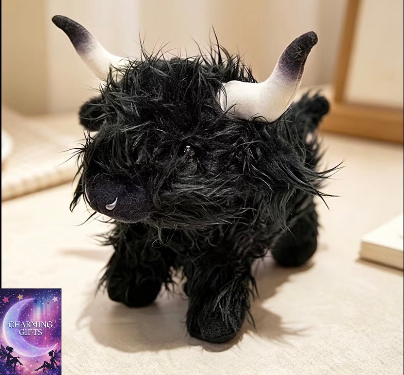 Standing Highland Cow Plush Toy Set, Soft Fluffy Scottish Cow Stuffed Animals, Adorable Farm Cow Plushies, Cuddly Gifts for Kids