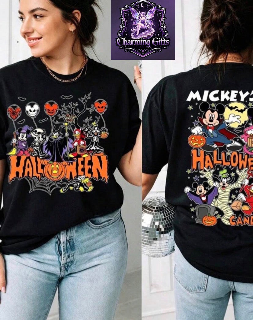 100% Cotton T-Shirt, Halloween Pumpkin Color Character Double-Sided Disney Print, Easy To Wear In Summer, Micro-Elastic, Breathable, Outdoor Holiday S