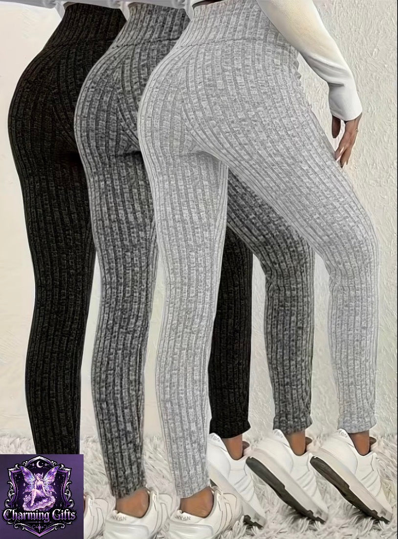 🤍 3-Pack European & American Style Ribbed Leggings