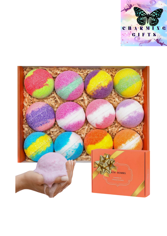 Bath Bombs Essential Oils Fizzy Organic Mixed Scents Vegan Gift Set 12 Pieces