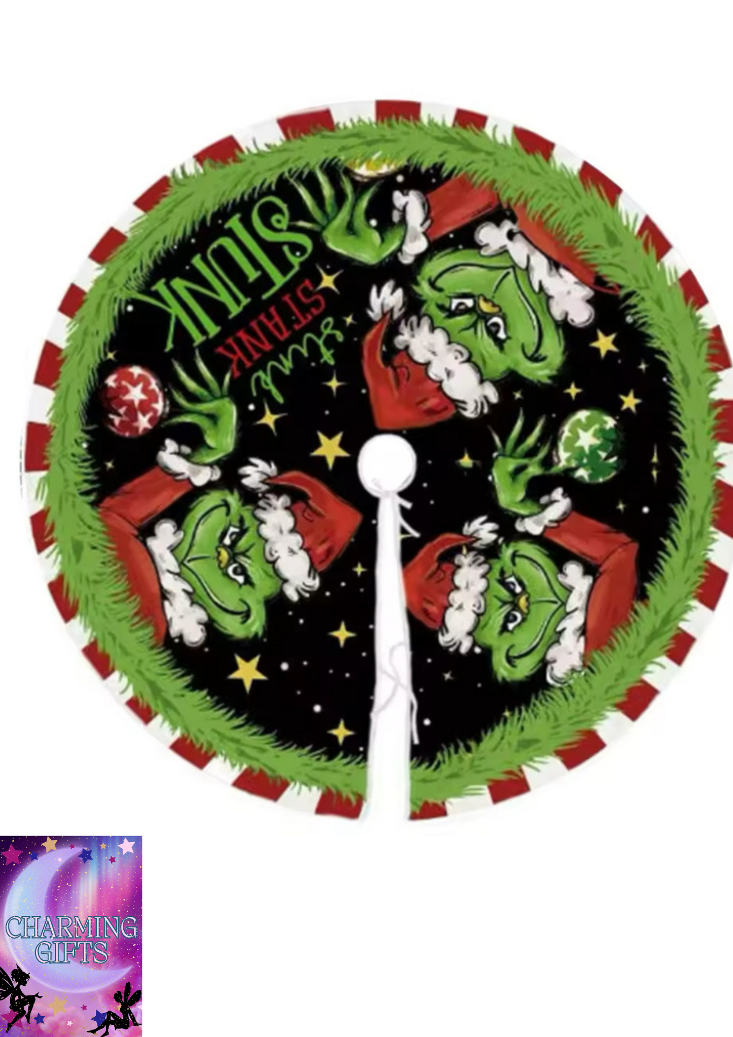 Christmas Tree Skirt Decor Green Fur Monster Plush Grinch Xmas Tree Apron Collar Decorative Chrismas Grinch Carpet Decoration