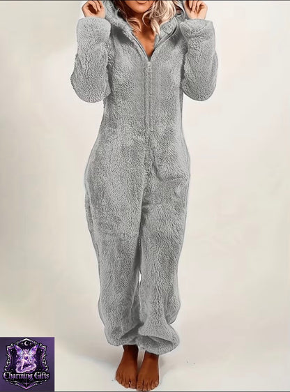 Women’s Hooded Bear Ear Plush Onesie