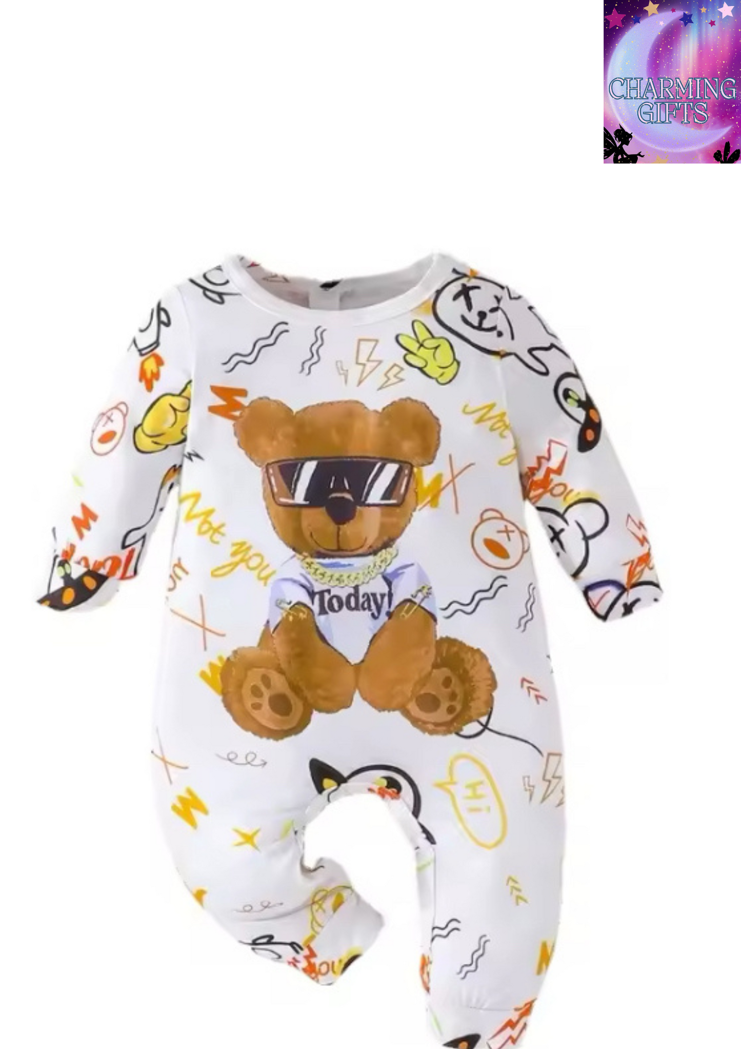 Newborn Baby Unisex Clothes 1 to 24Months Cartoon Cool Bear Tiny Button Onesies For Baby Boy Long Sleeve Infant Romper