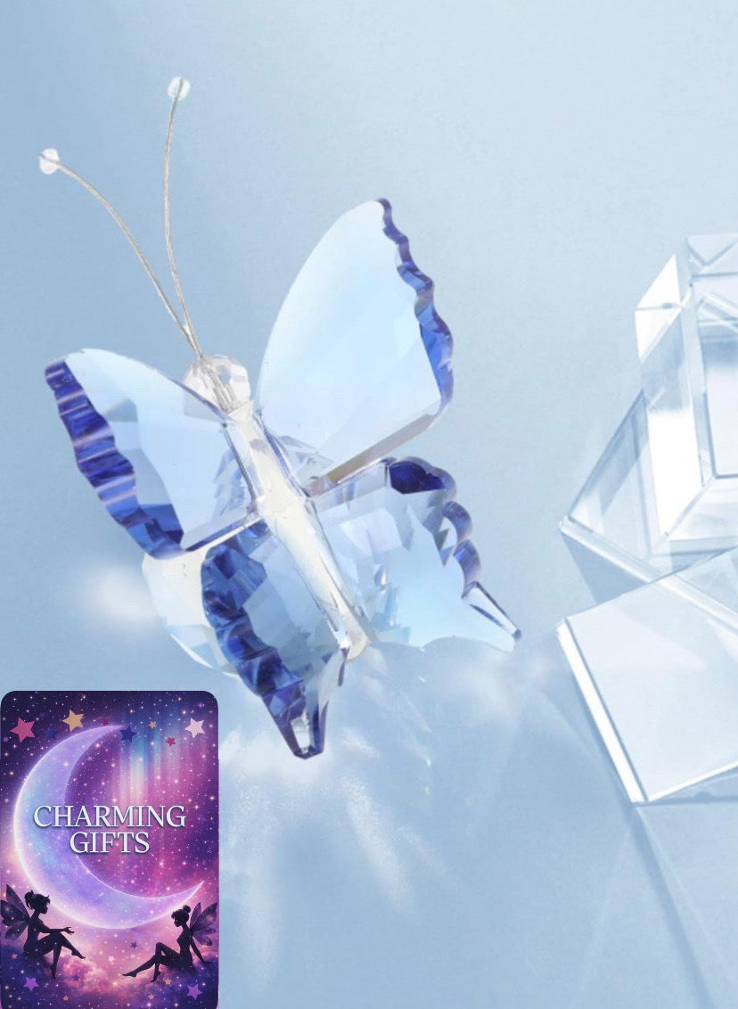 Crystal Flying Butterfly with Crystal Ball Base Figurine Ornament Statue Animal