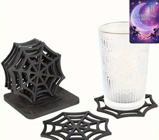 [6pcs Wooden Coasters] 6pcs Wooden Spider Web Coasters | Collector's Edition, Fantasy Classic Theme, Heat-Resistant, Multi-Functional, Indoors and Outdoors